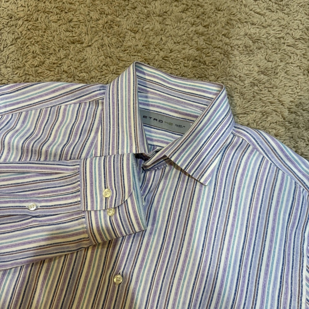 Etro Shirt Mens 16.5 42 Multicolor Striped Made In Italy Dress Long Sleeve